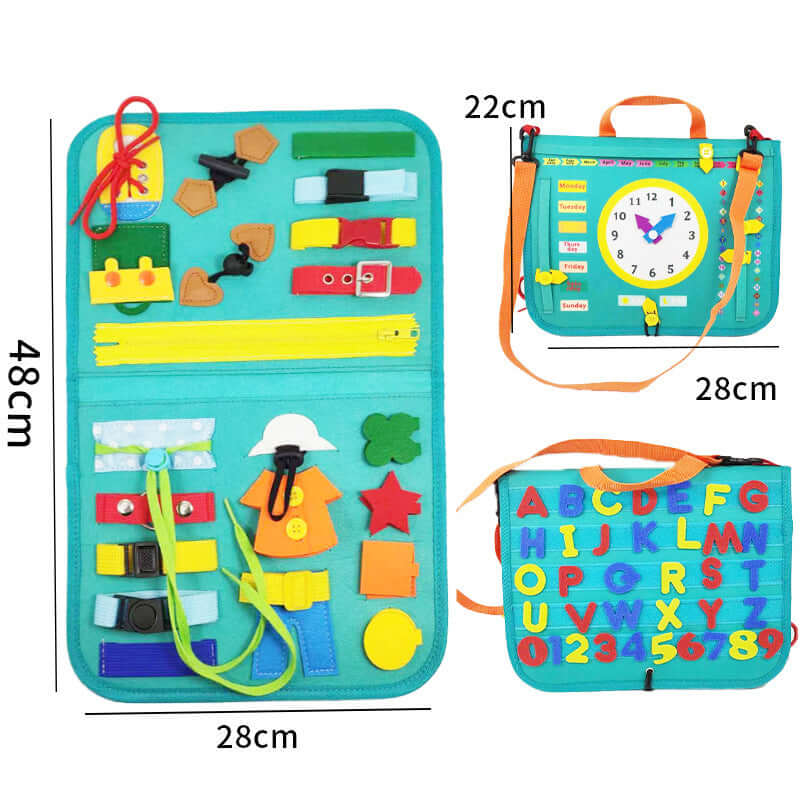 Busy Book Baby dressing and buttoning toy, preschool sensory board with colorful felt activities.