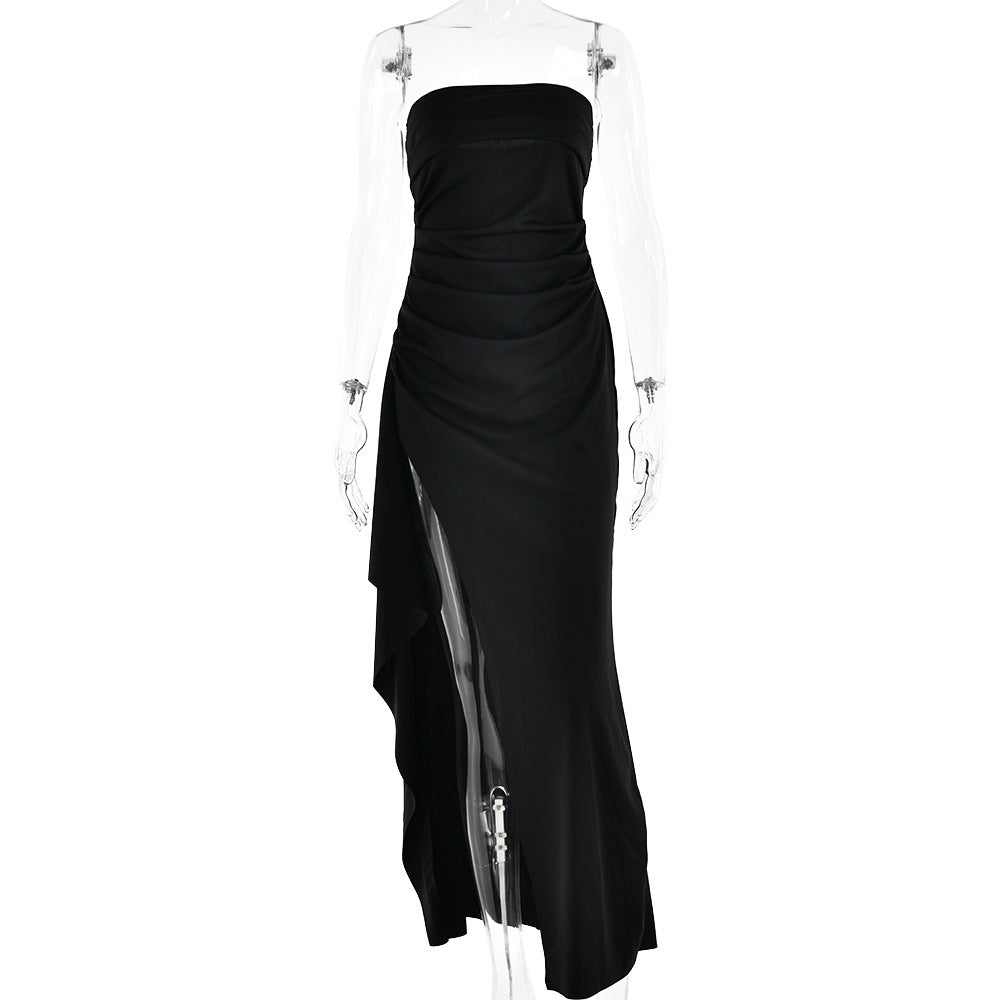 Strapless Split Long Dress Summer Fashion Pleated Bridesmaid Dress For Womens Party Wedding Clothing - Newshine.com