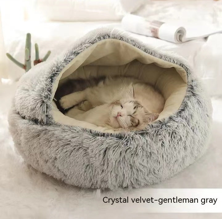 2 In 1 Dog And Cat Bed Pet Winter Bed Round Plush Warm Bed House Soft Long Plush Pets Bed Pet Products - Newshine.com