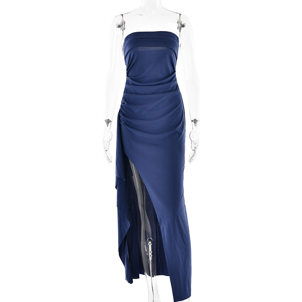 Strapless Split Long Dress Summer Fashion Pleated Bridesmaid Dress For Womens Party Wedding Clothing - Newshine.com