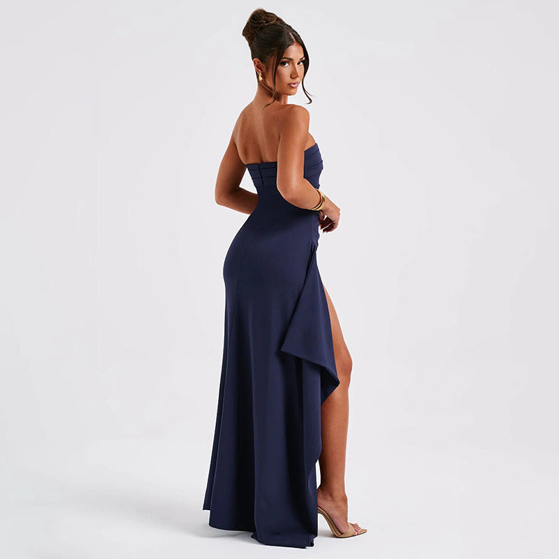 Strapless Split Long Dress Summer Fashion Pleated Bridesmaid Dress For Womens Party Wedding Clothing - Newshine.com