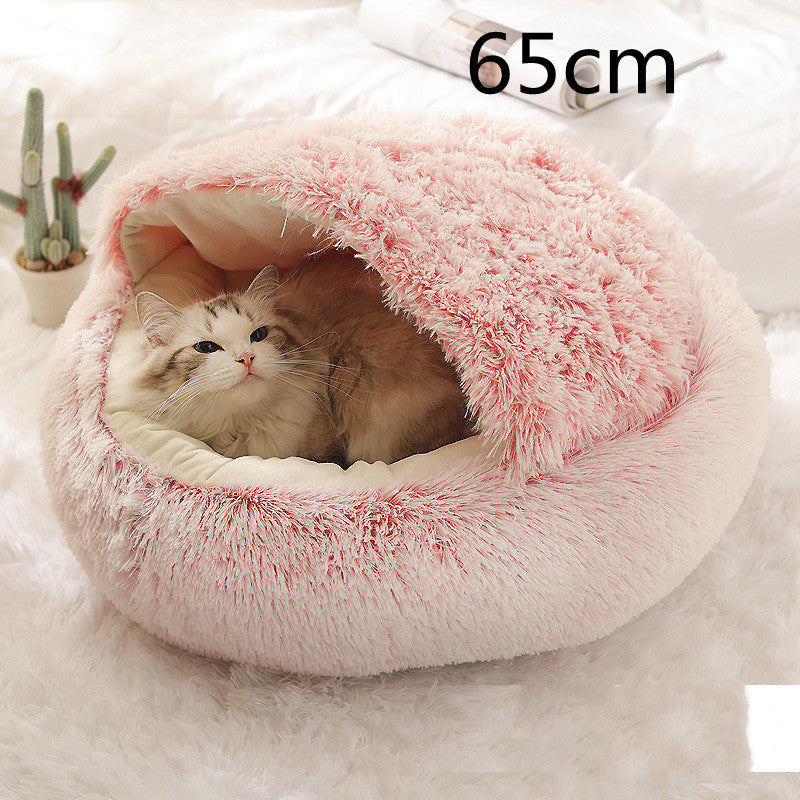 2 In 1 Dog And Cat Bed Pet Winter Bed Round Plush Warm Bed House Soft Long Plush Pets Bed Pet Products - Newshine.com