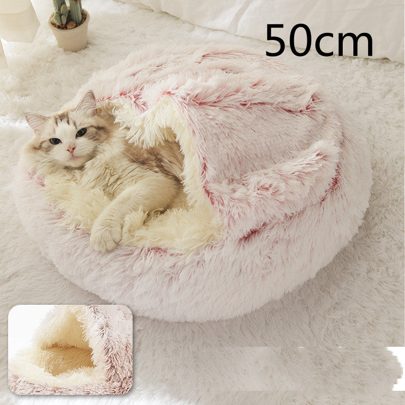 2 In 1 Dog And Cat Bed Pet Winter Bed Round Plush Warm Bed House Soft Long Plush Pets Bed Pet Products - Newshine.com
