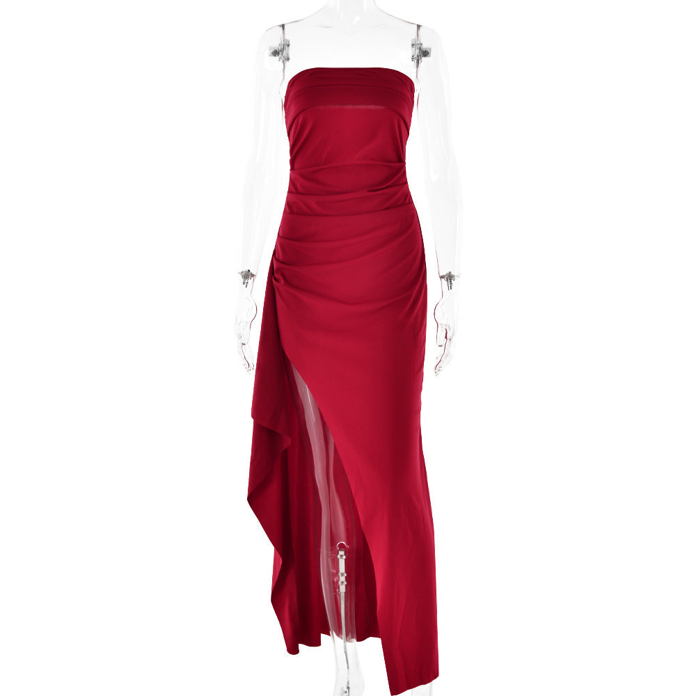 Strapless Split Long Dress Summer Fashion Pleated Bridesmaid Dress For Womens Party Wedding Clothing - Newshine.com