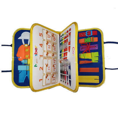 Busy Book Baby Dressing & Buttoning Learning Toy for toddlers with soft felt pieces for sensory play.