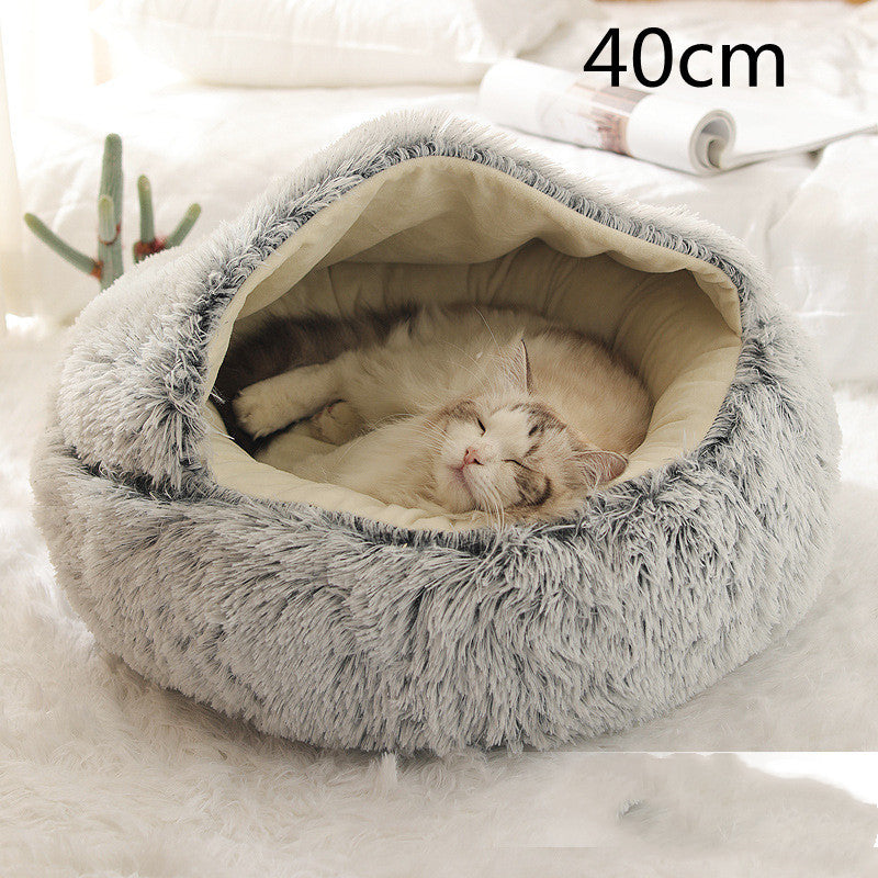2 In 1 Dog And Cat Bed Pet Winter Bed Round Plush Warm Bed House Soft Long Plush Pets Bed Pet Products - Newshine.com