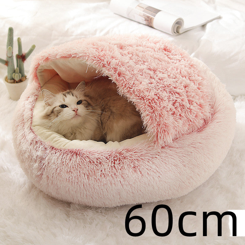 2 In 1 Dog And Cat Bed Pet Winter Bed Round Plush Warm Bed House Soft Long Plush Pets Bed Pet Products - Newshine.com