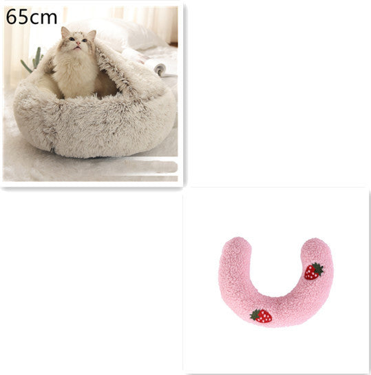 2 In 1 Dog And Cat Bed Pet Winter Bed Round Plush Warm Bed House Soft Long Plush Pets Bed Pet Products - Newshine.com