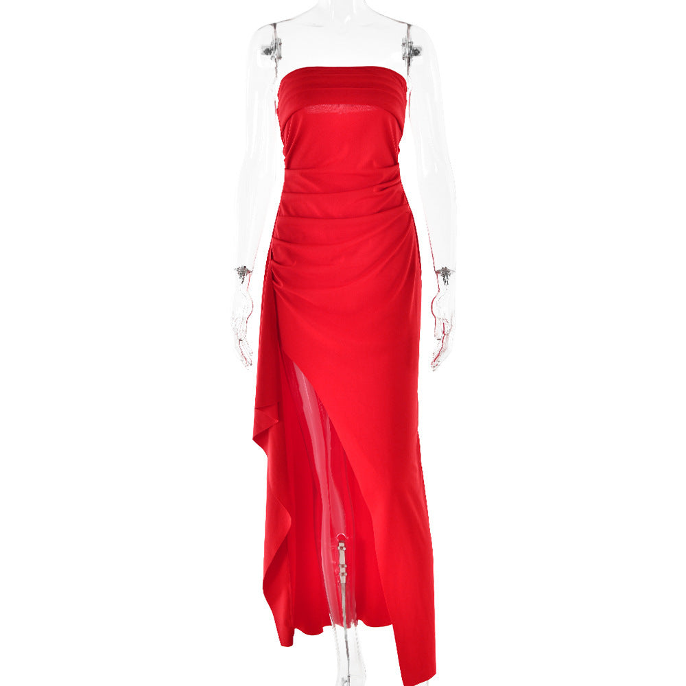 Strapless Split Long Dress Summer Fashion Pleated Bridesmaid Dress For Womens Party Wedding Clothing - Newshine.com